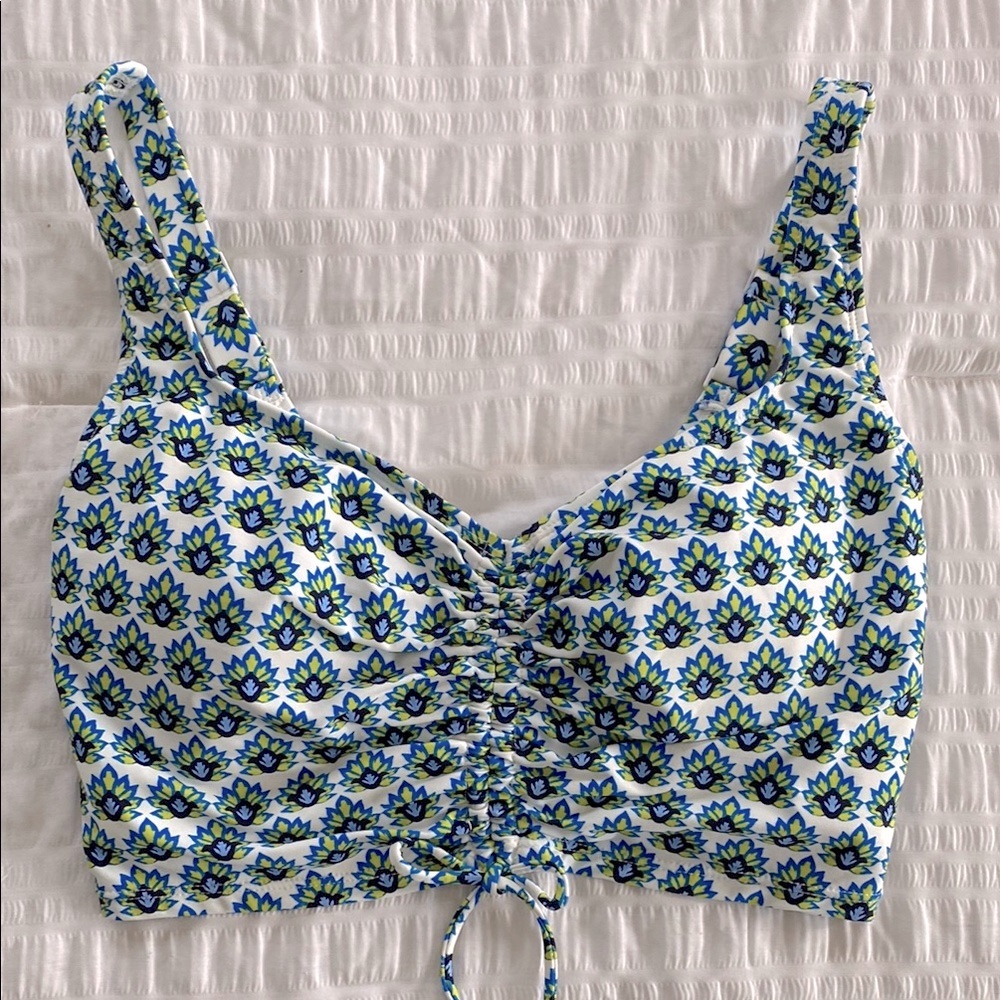 Coco Reef Blue Ruched Tie Front Crop Tank Top - Picture 3 of 13